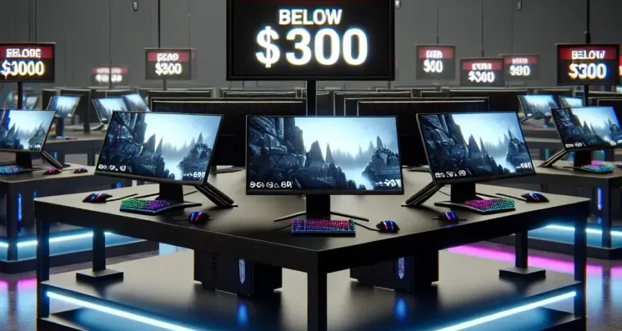"Gaming monitor display showcasing high-resolution visuals on sale for under $300 during clearance events"