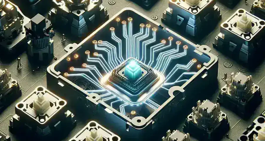 "Close-up of a mechanical keyboard showcasing innovative magnetic switch technology, highlighting the disruption in the mechanical keyboard market."