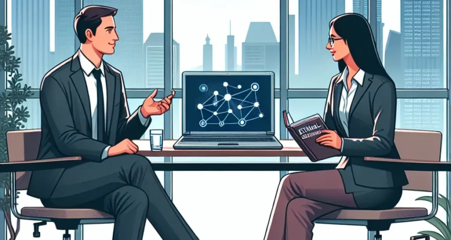 "Business professionals analyzing LinkedIn data on a laptop, representing ethical data extraction strategies from LinkedIn for enhanced networking and growth."