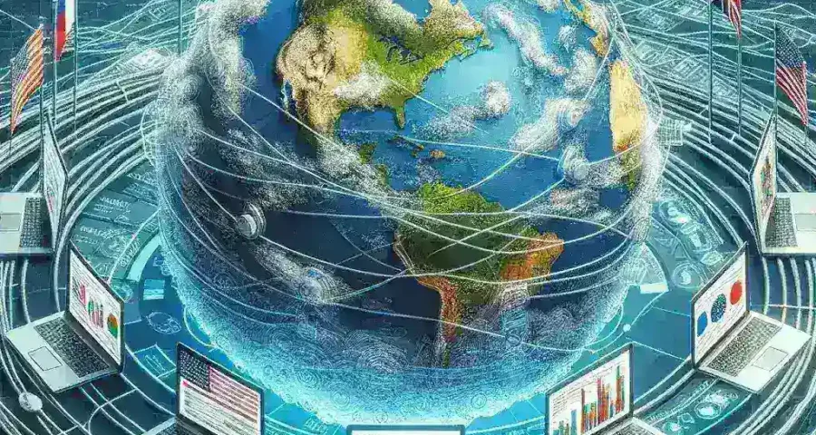 "Illustration of a world map with proxy server icons, showcasing various countries, symbolizing the use of proxies for accessing region-specific data in digital marketing and research."
